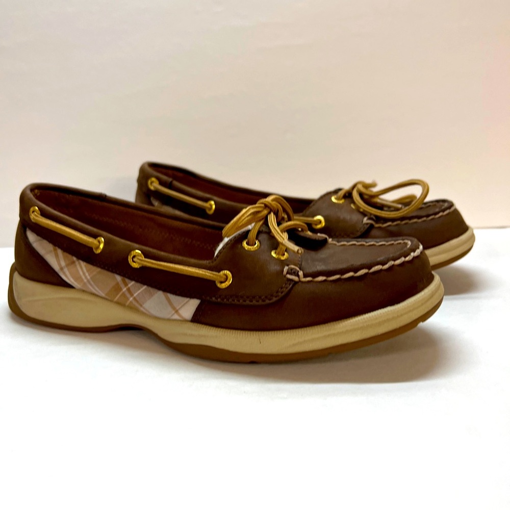 Sperry Top-Sider Boat Shoe Women's 7.5 M Angelfish Brown Leather Plaid STS90332